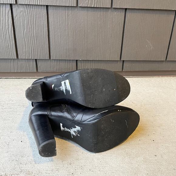 HARLEY DAVIDSON black leather high heel moto boots with silver hardware US 7 - Picture 4 of 8